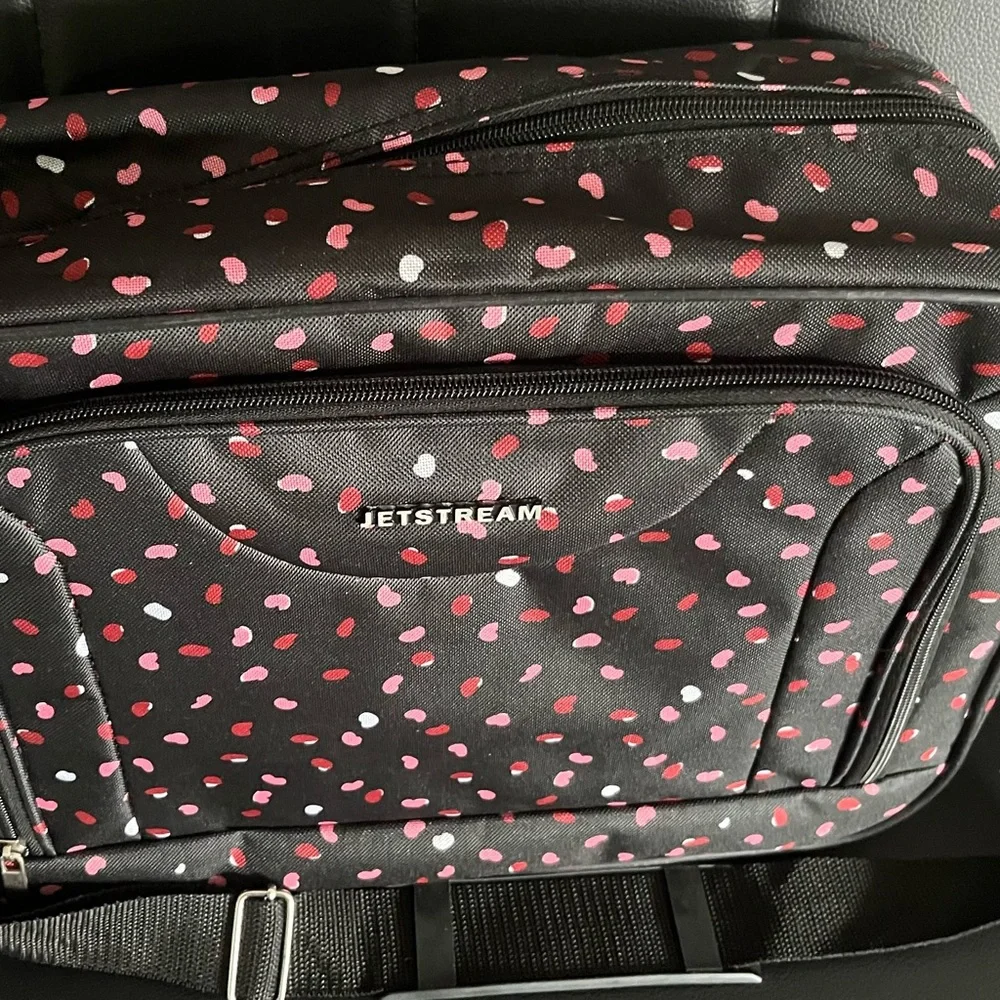 Like new-JETSTREAM Black Crossbody Bag with Pink & White Dot Print - Picture 2 of 7